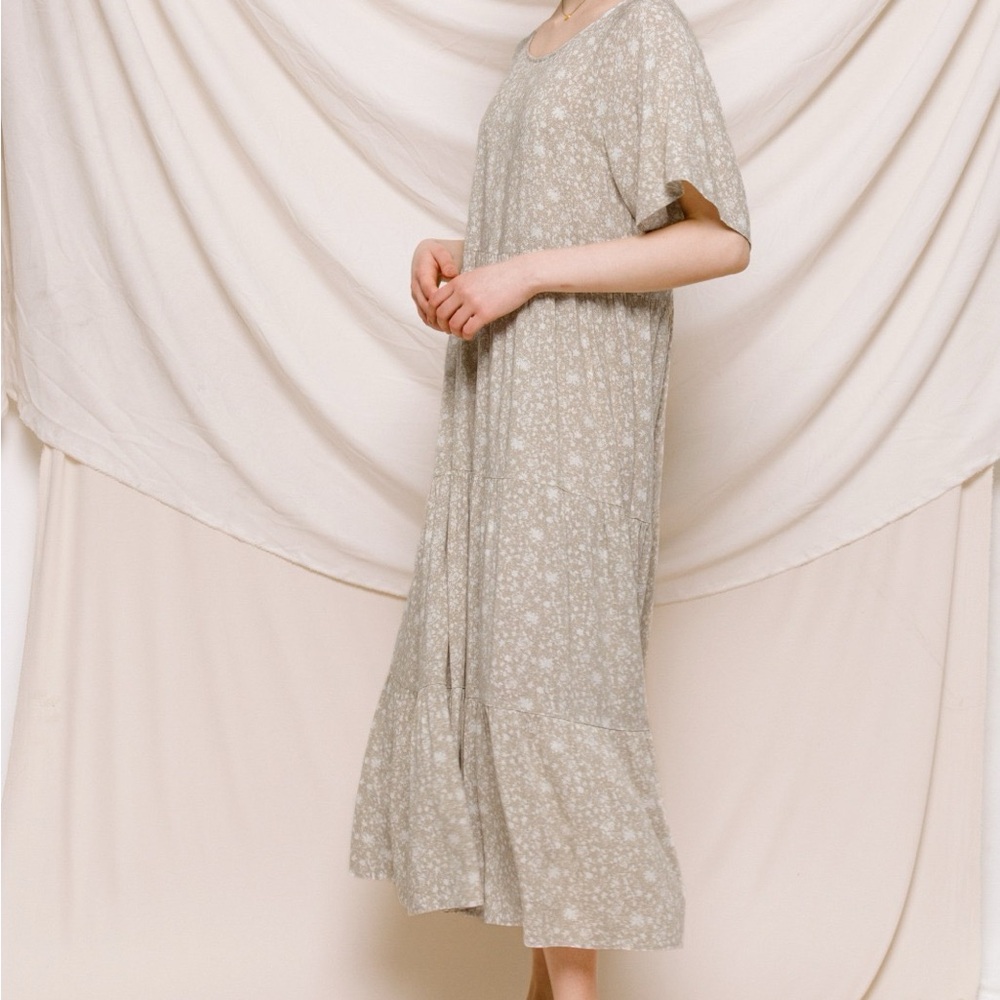 Elegant Floral Beige Dress
